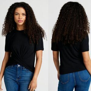 ModCloth A Twist of Fun Knit Soft Breezy Lightweight Black Top, 3X